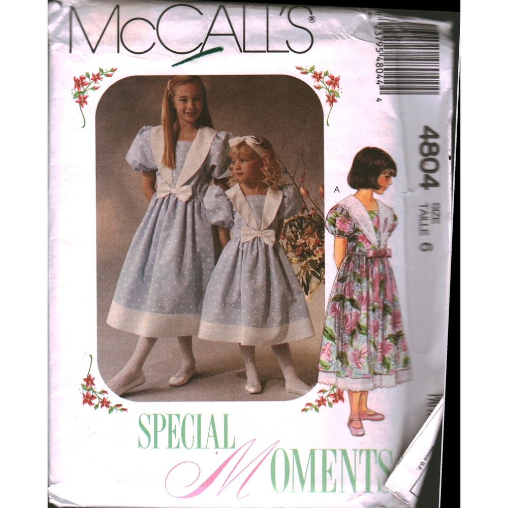 Vintage McCalls 4804 Girls Special Occasion Dress Pattern Sz 6 Puff Sleeve 1990